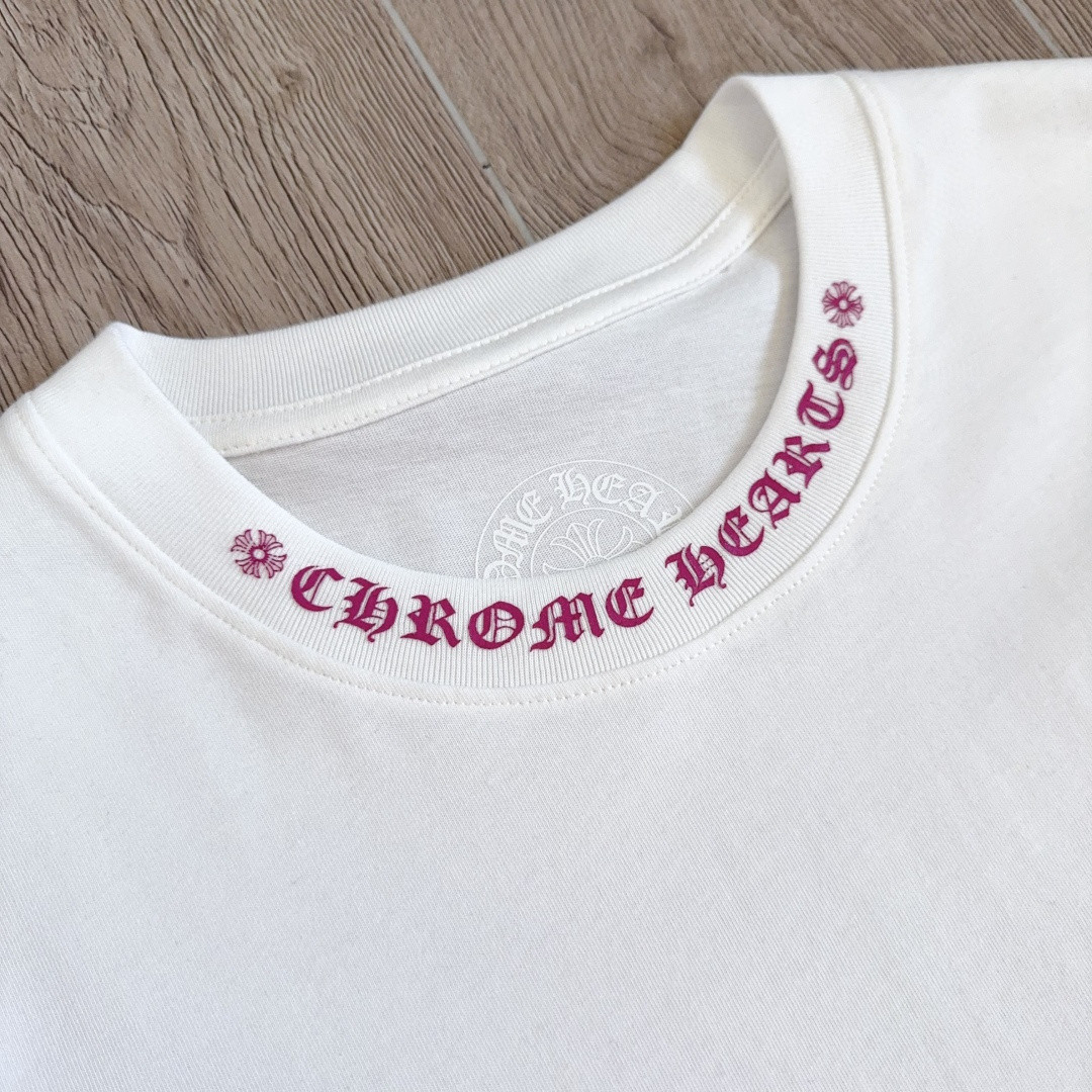 Chrome Hearts 克罗心 领口玫红长袖卫衣 T恤 套头 白色 A5 035-067971