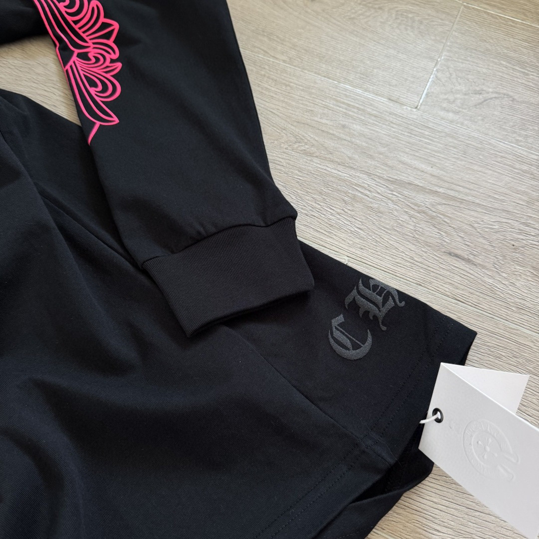 Chrome Hearts 克罗心 粉色双袖十字藤蔓后背马蹄长袖卫衣 T恤 套头 黑色 A5 CH-2025344