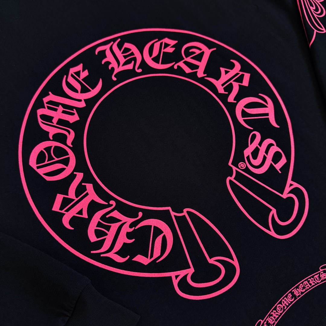 Chrome Hearts 克罗心 粉色双袖十字藤蔓后背马蹄长袖卫衣 T恤 套头 黑色 A5 CH-2025344