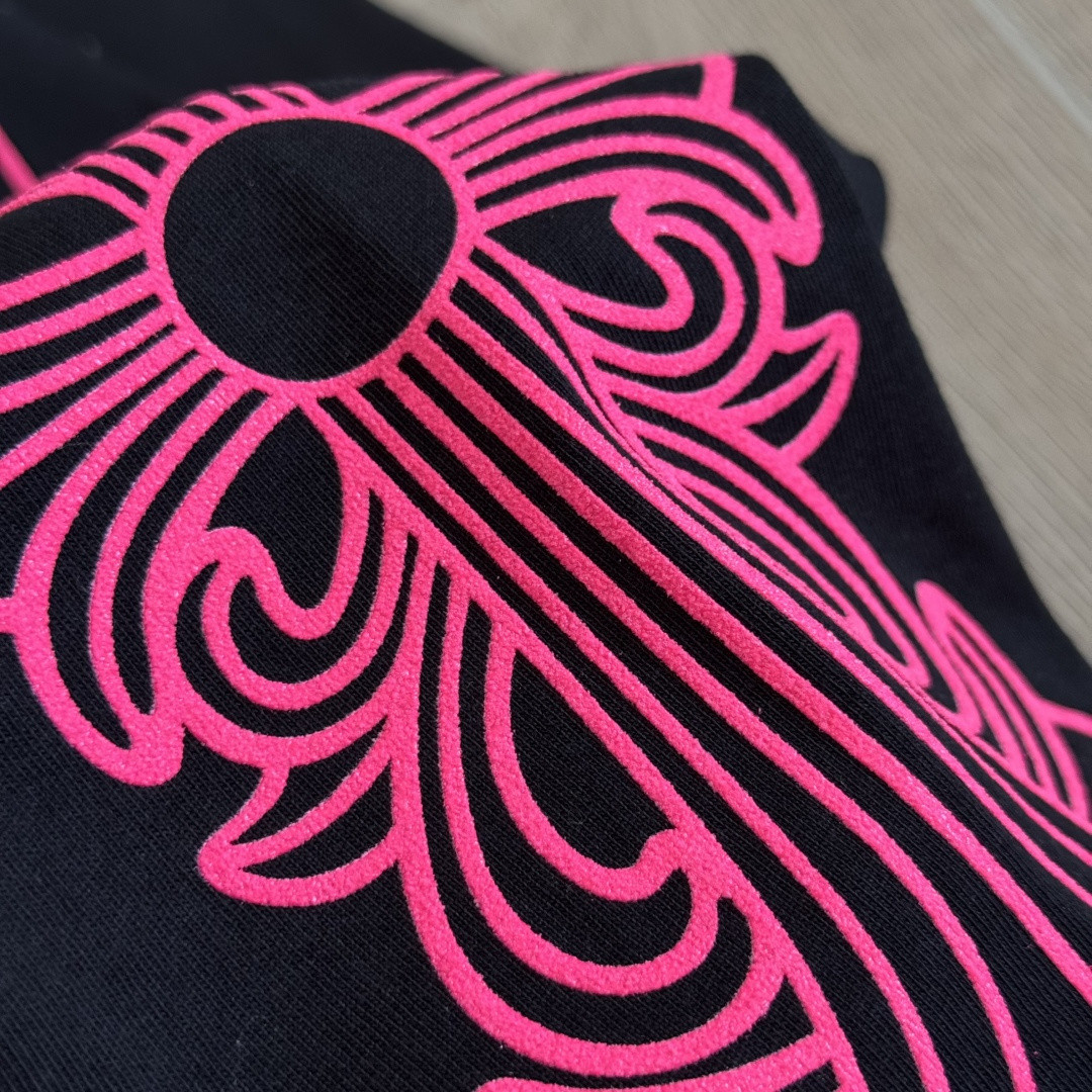 Chrome Hearts 克罗心 粉色双袖十字藤蔓后背马蹄长袖卫衣 T恤 套头 黑色 A5 CH-2025344