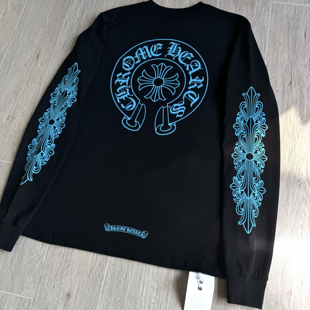 Chrome Hearts 克罗心 蓝色马蹄长袖卫衣 T恤 套头 黑色 A5 