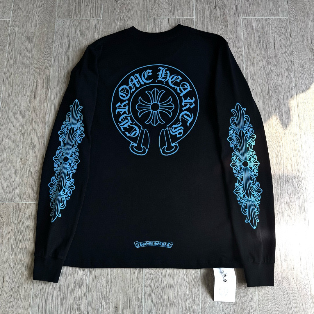 Chrome Hearts 克罗心 蓝色马蹄长袖卫衣 T恤 套头 黑色 A5 