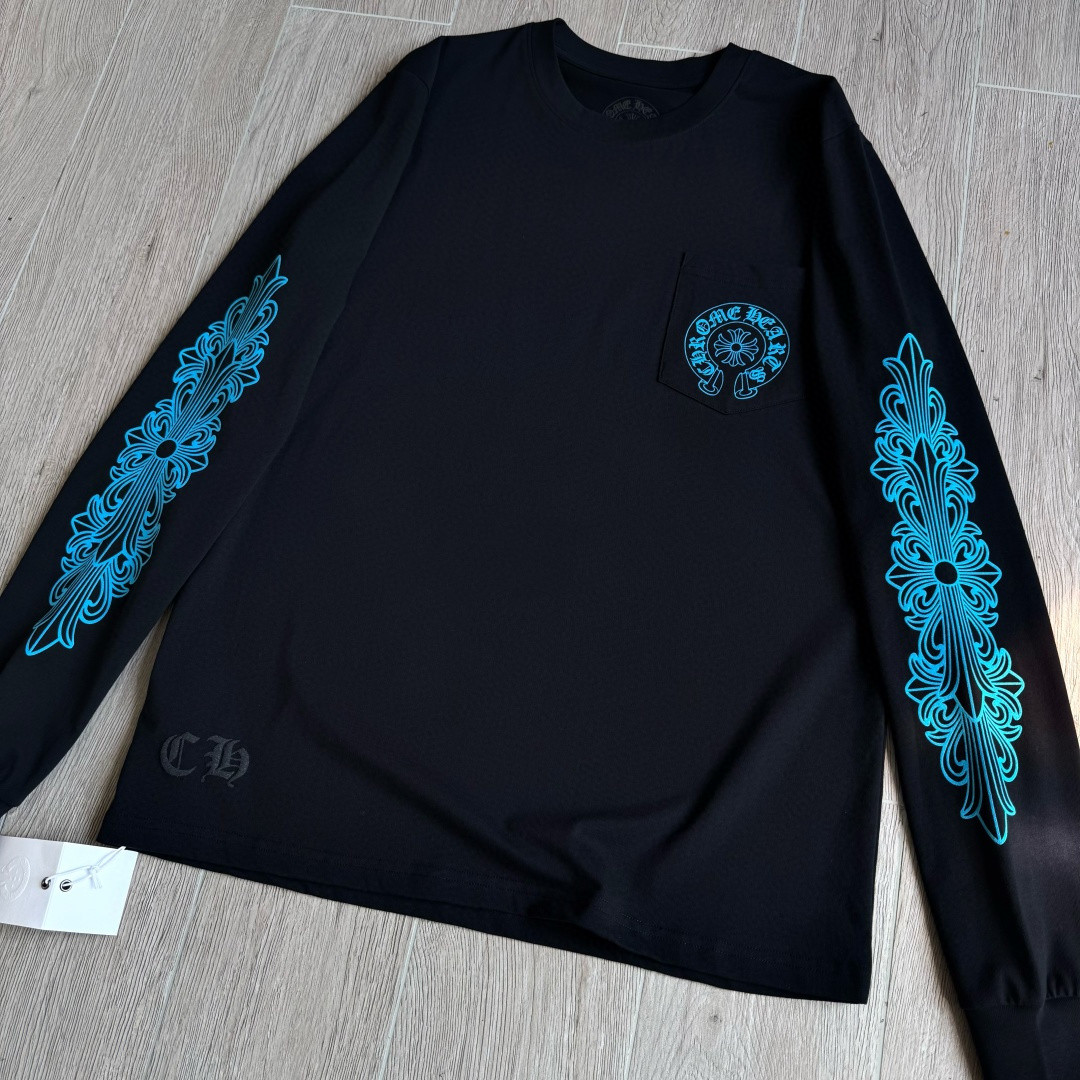 Chrome Hearts 克罗心 蓝色马蹄长袖卫衣 T恤 套头 黑色 A5 