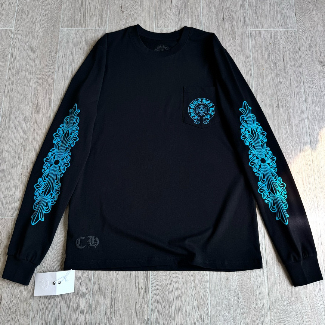 Chrome Hearts 克罗心 蓝色马蹄长袖卫衣 T恤 套头 黑色 A5 