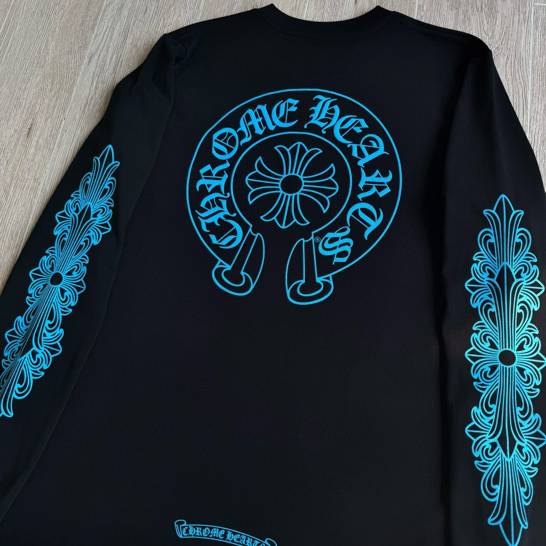 Chrome Hearts 克罗心 蓝色马蹄长袖卫衣 T恤 套头 黑色 A5 