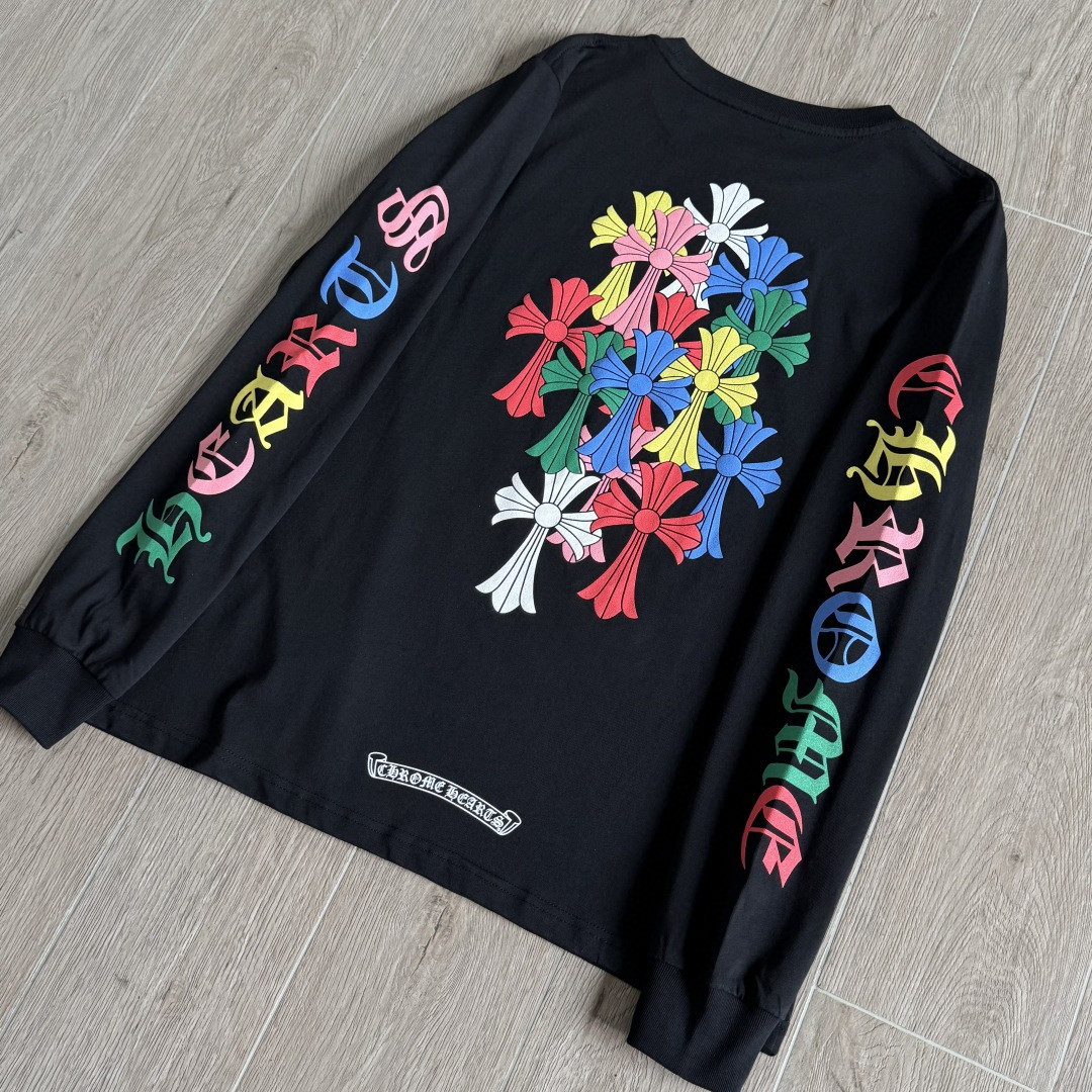 Chrome Hearts 克罗心 彩色十字架长袖卫衣 T恤 套头 黑色 A5 CH-0606