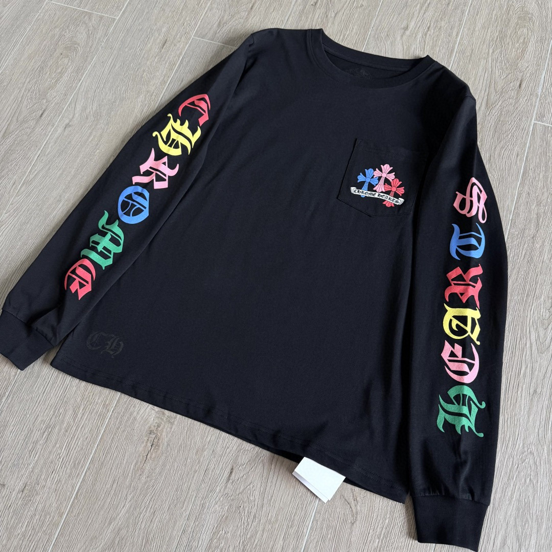 Chrome Hearts 克罗心 彩色十字架长袖卫衣 T恤 套头 黑色 A5 CH-0606
