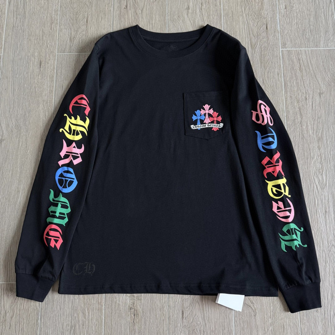 Chrome Hearts 克罗心 彩色十字架长袖卫衣 T恤 套头 黑色 A5 CH-0606