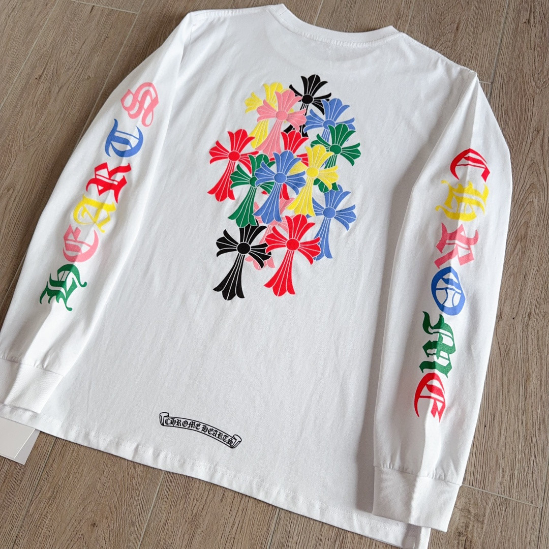 Chrome Hearts 克罗心 彩色十字架长袖卫衣 T恤 套头 白色 A5 CH-0605