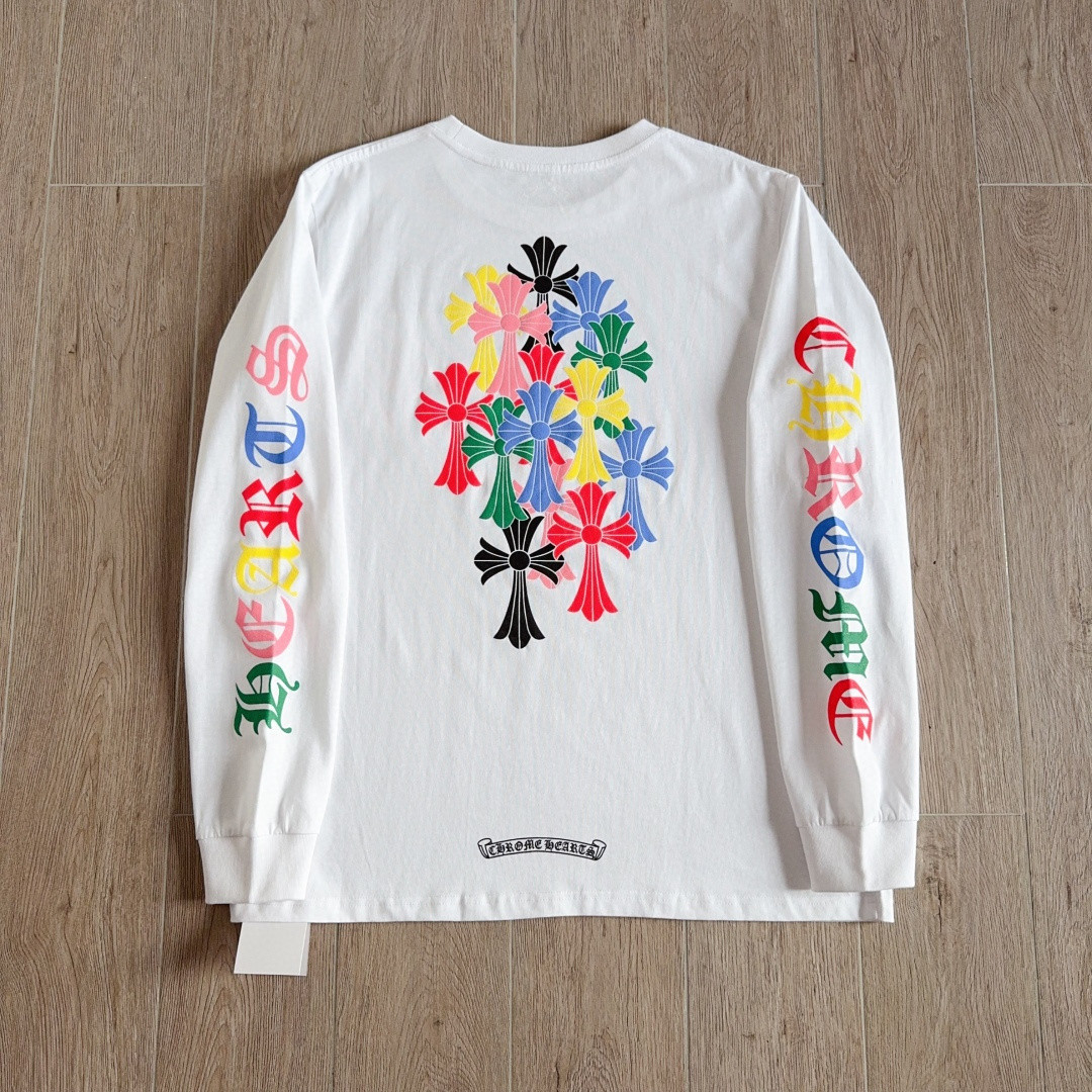 Chrome Hearts 克罗心 彩色十字架长袖卫衣 T恤 套头 白色 A5 CH-0605