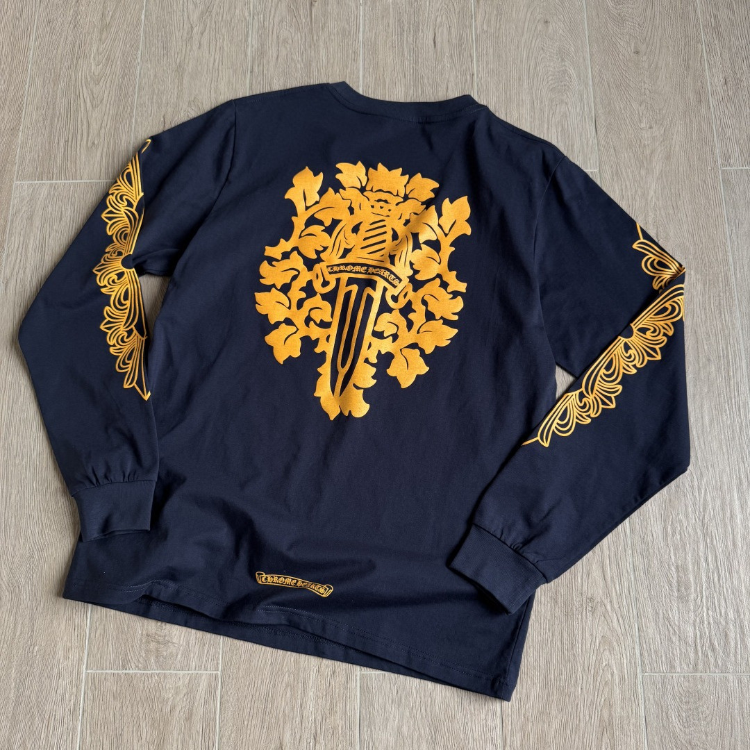 Chrome Hearts 克罗心 黄色藤蔓宝剑长袖卫衣 T恤 套头 藏青色 A5 