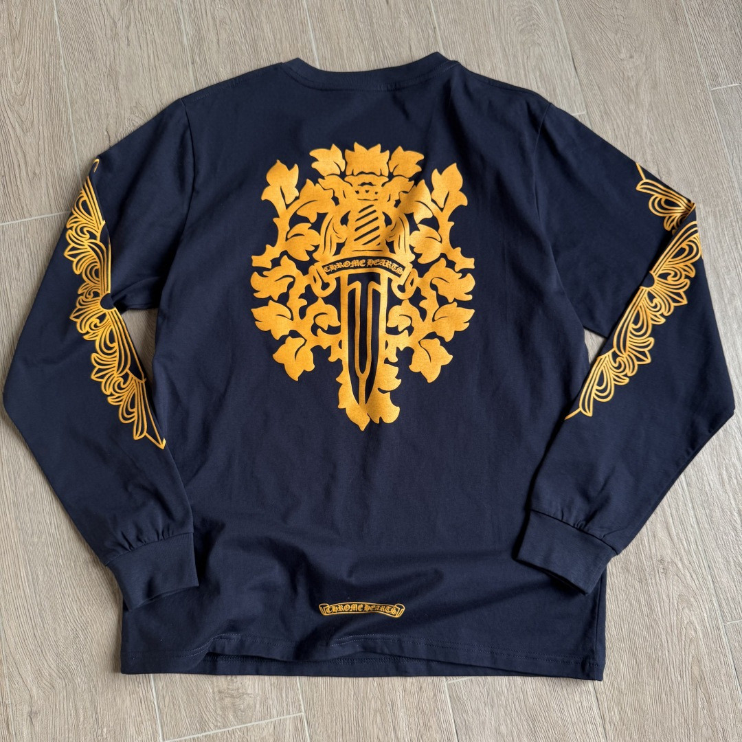 Chrome Hearts 克罗心 黄色藤蔓宝剑长袖卫衣 T恤 套头 藏青色 A5 