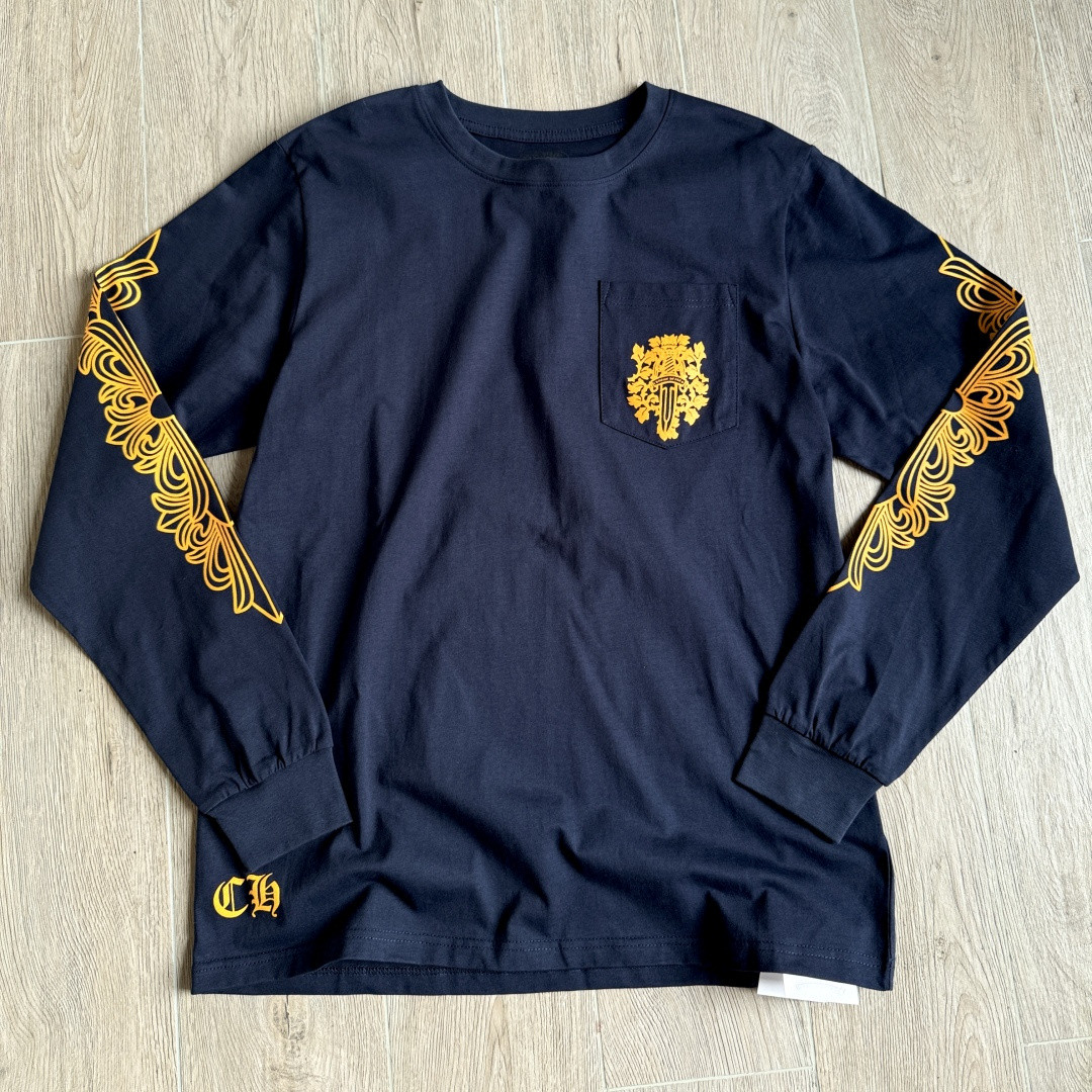 Chrome Hearts 克罗心 黄色藤蔓宝剑长袖卫衣 T恤 套头 藏青色 A5 