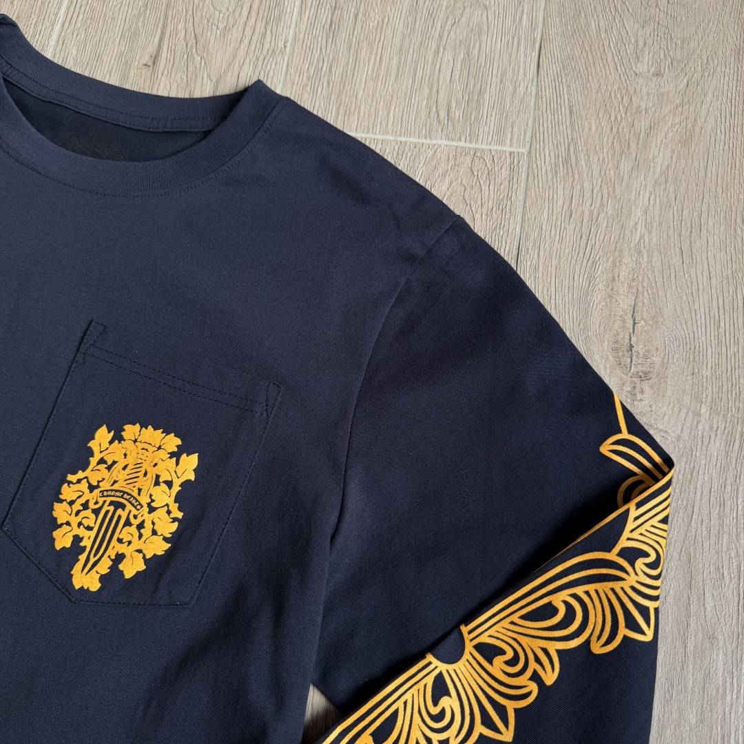Chrome Hearts 克罗心 黄色藤蔓宝剑长袖卫衣 T恤 套头 藏青色 A5 