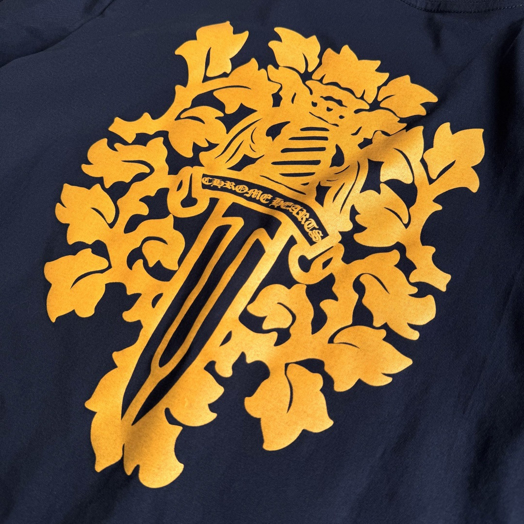 Chrome Hearts 克罗心 黄色藤蔓宝剑长袖卫衣 T恤 套头 藏青色 A5 