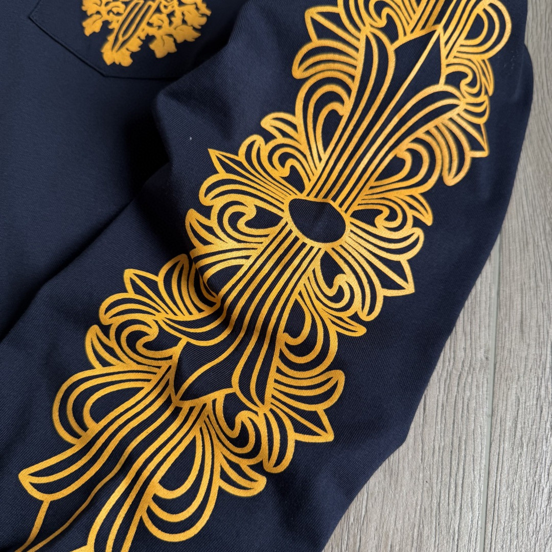 Chrome Hearts 克罗心 黄色藤蔓宝剑长袖卫衣 T恤 套头 藏青色 A5 