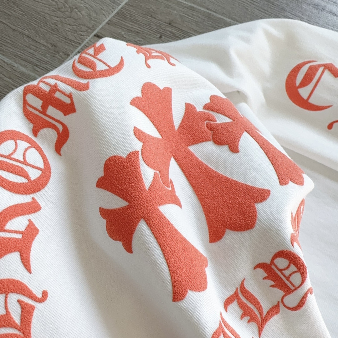 Chrome Hearts 克罗心 橘色logo卫衣 T恤 套头 白色 A5 