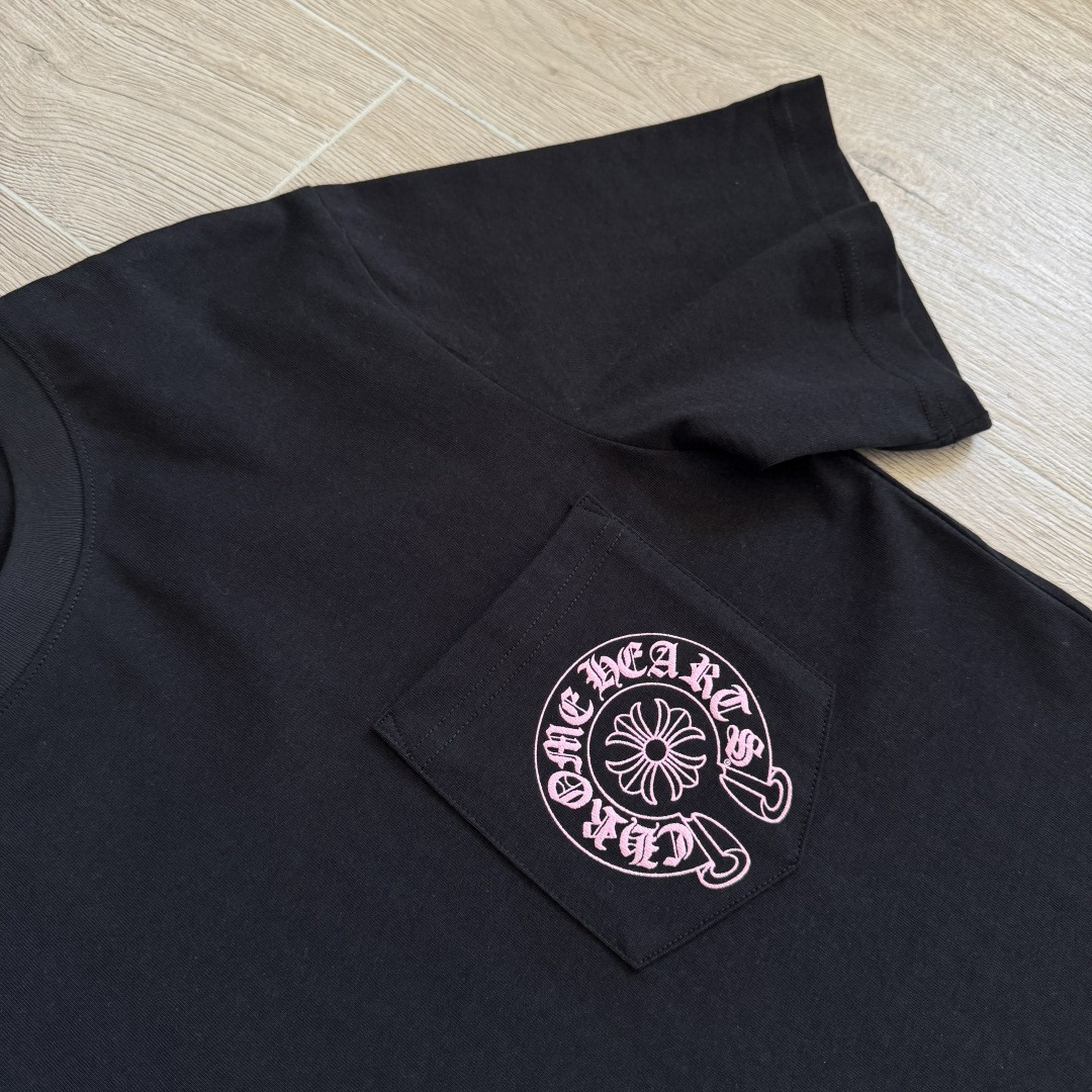 Chrome Hearts 克罗心 粉色马蹄印花圆领短袖 T恤 黑色 A5