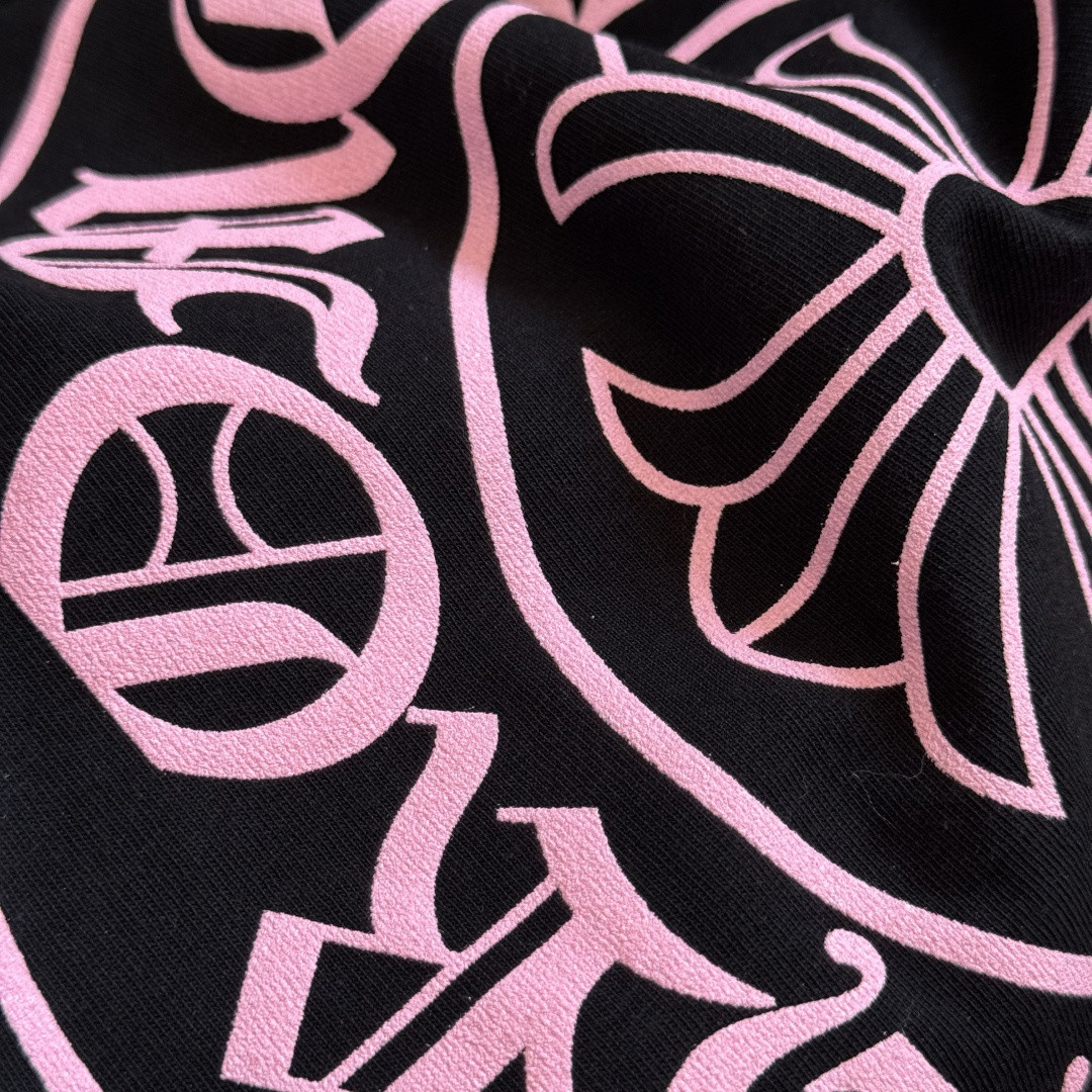 Chrome Hearts 克罗心 粉色马蹄印花圆领短袖 T恤 黑色 A5