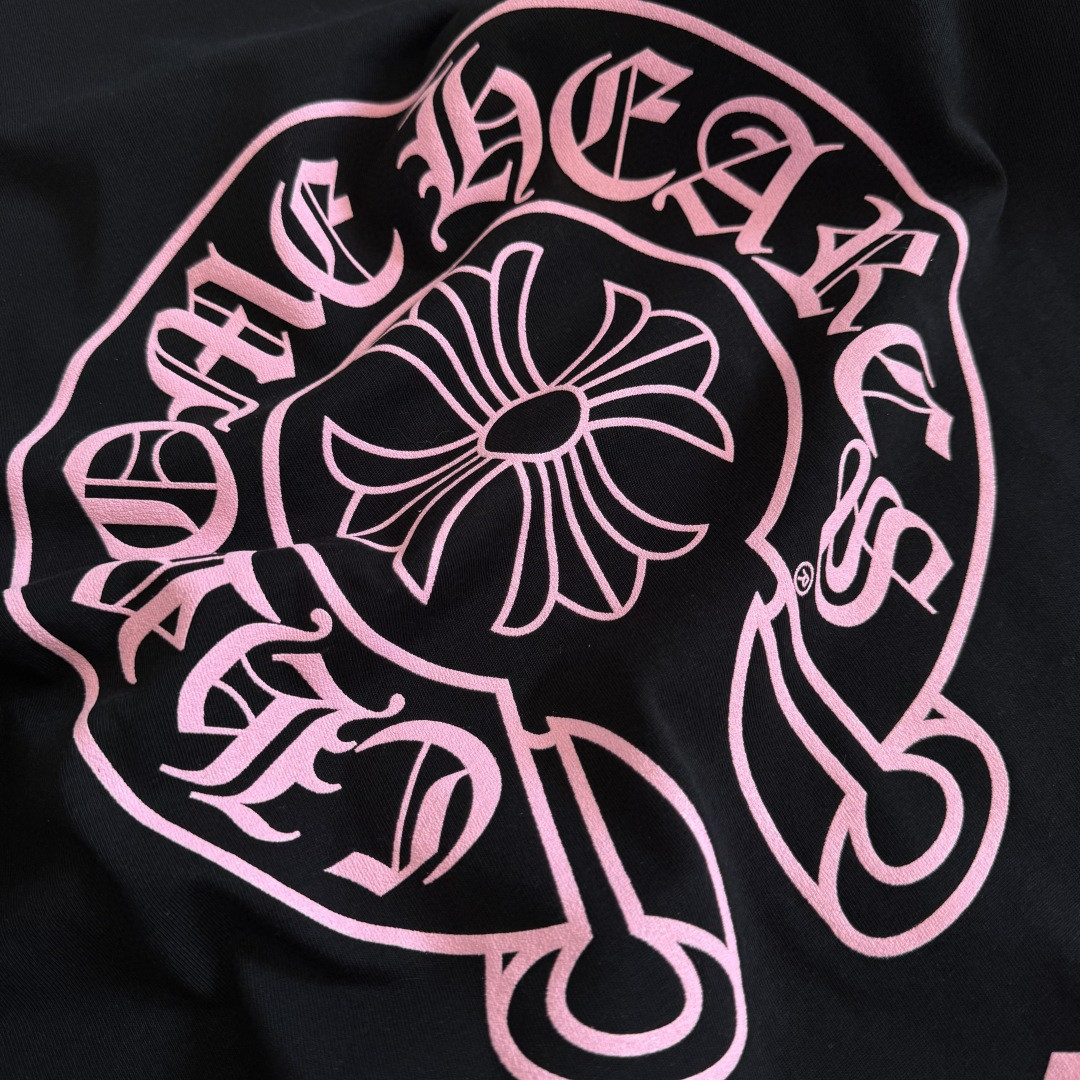 Chrome Hearts 克罗心 粉色马蹄印花圆领短袖 T恤 黑色 A5