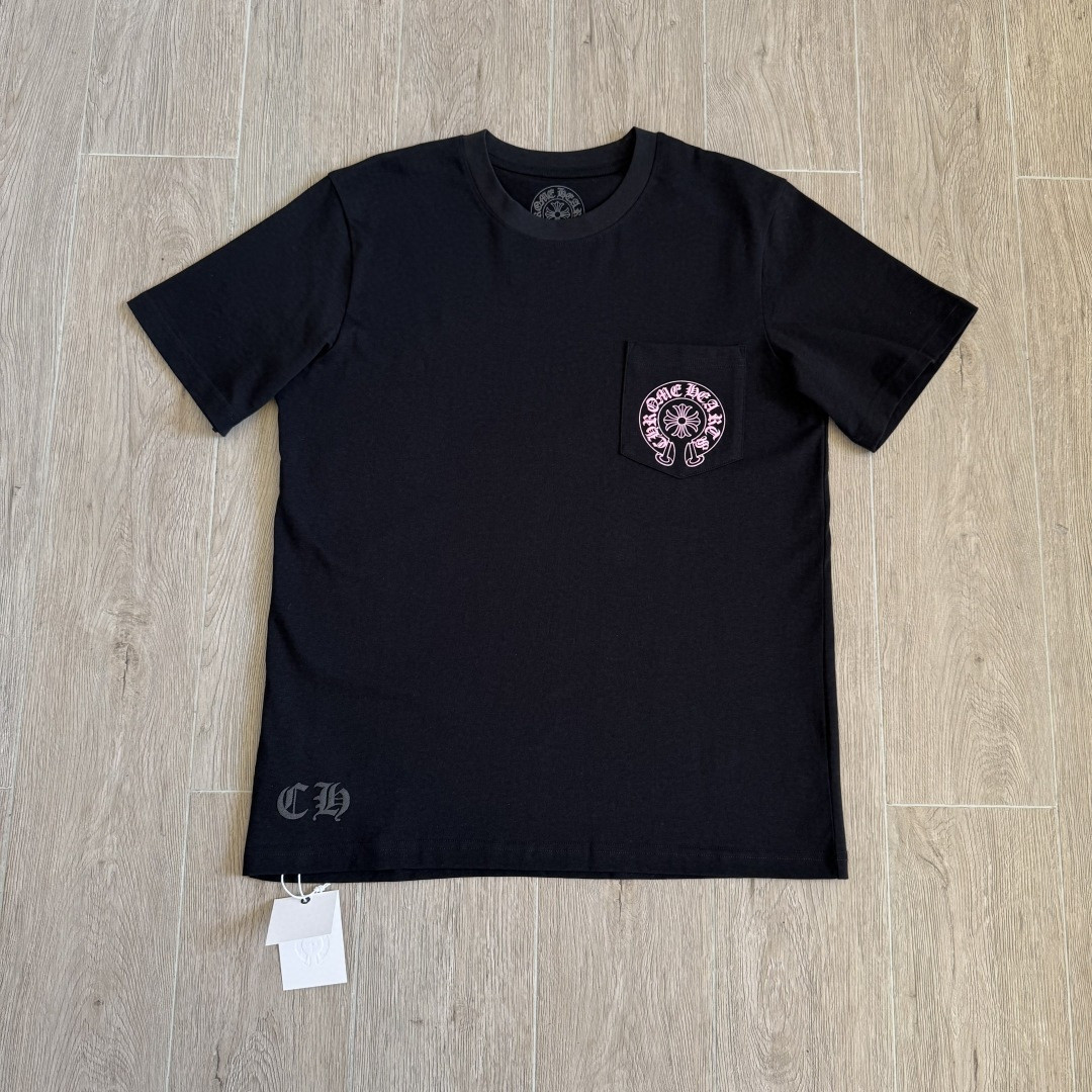 Chrome Hearts 克罗心 粉色马蹄印花圆领短袖 T恤 黑色 A5