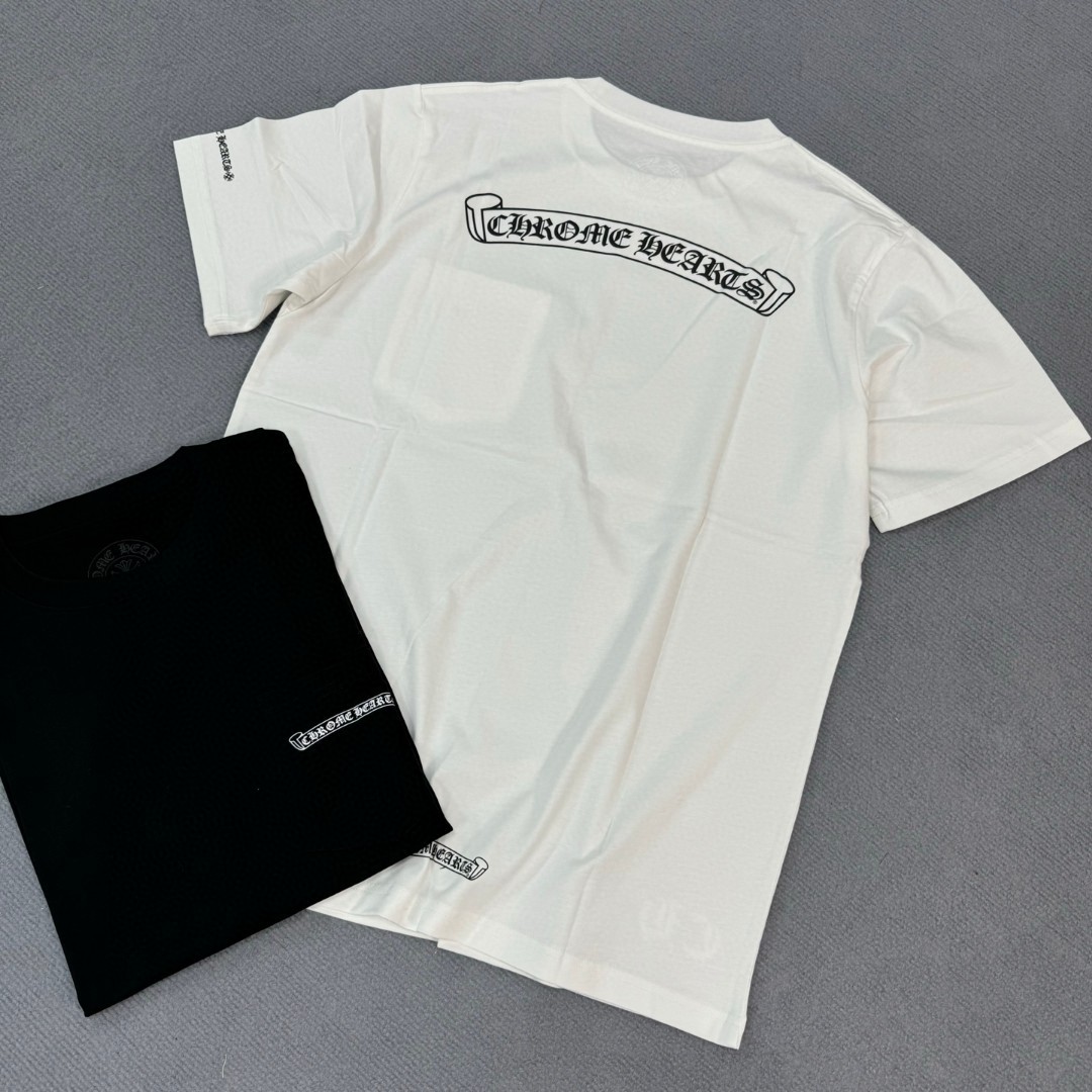 Chrome Hearts 克罗心 经典卷轴印花圆领短袖 T恤 白色 黑色 A5 CH-0602