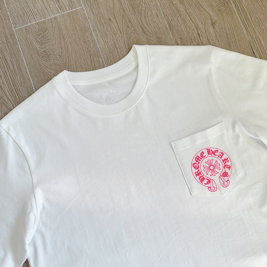 Chrome Hearts 克罗心 荧光粉色马蹄印花圆领短袖 T恤 白色 A5