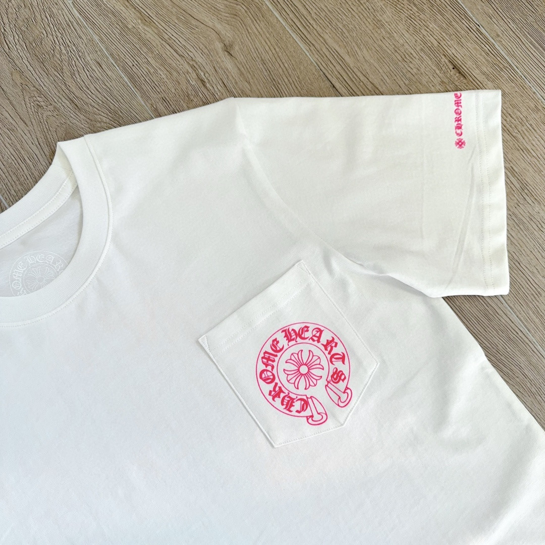 Chrome Hearts 克罗心 荧光粉色马蹄印花圆领短袖 T恤 白色 A5