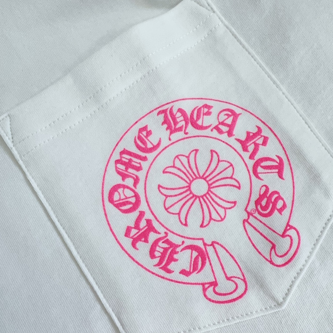 Chrome Hearts 克罗心 荧光粉色马蹄印花圆领短袖 T恤 白色 A5