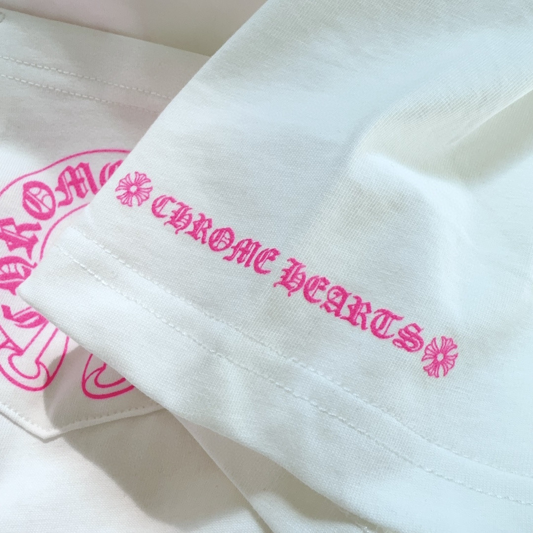 Chrome Hearts 克罗心 荧光粉色马蹄印花圆领短袖 T恤 白色 A5