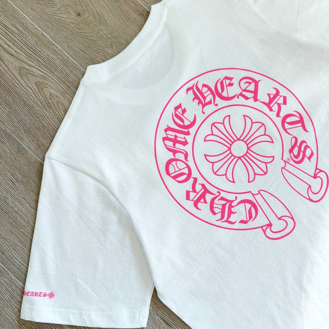 Chrome Hearts 克罗心 荧光粉色马蹄印花圆领短袖 T恤 白色 A5
