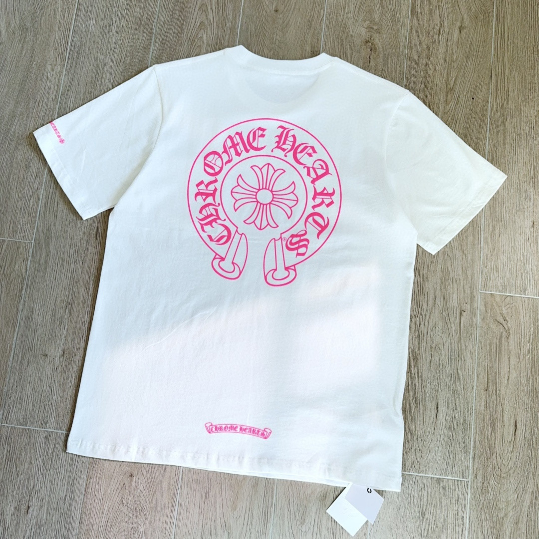 Chrome Hearts 克罗心 荧光粉色马蹄印花圆领短袖 T恤 白色 A5
