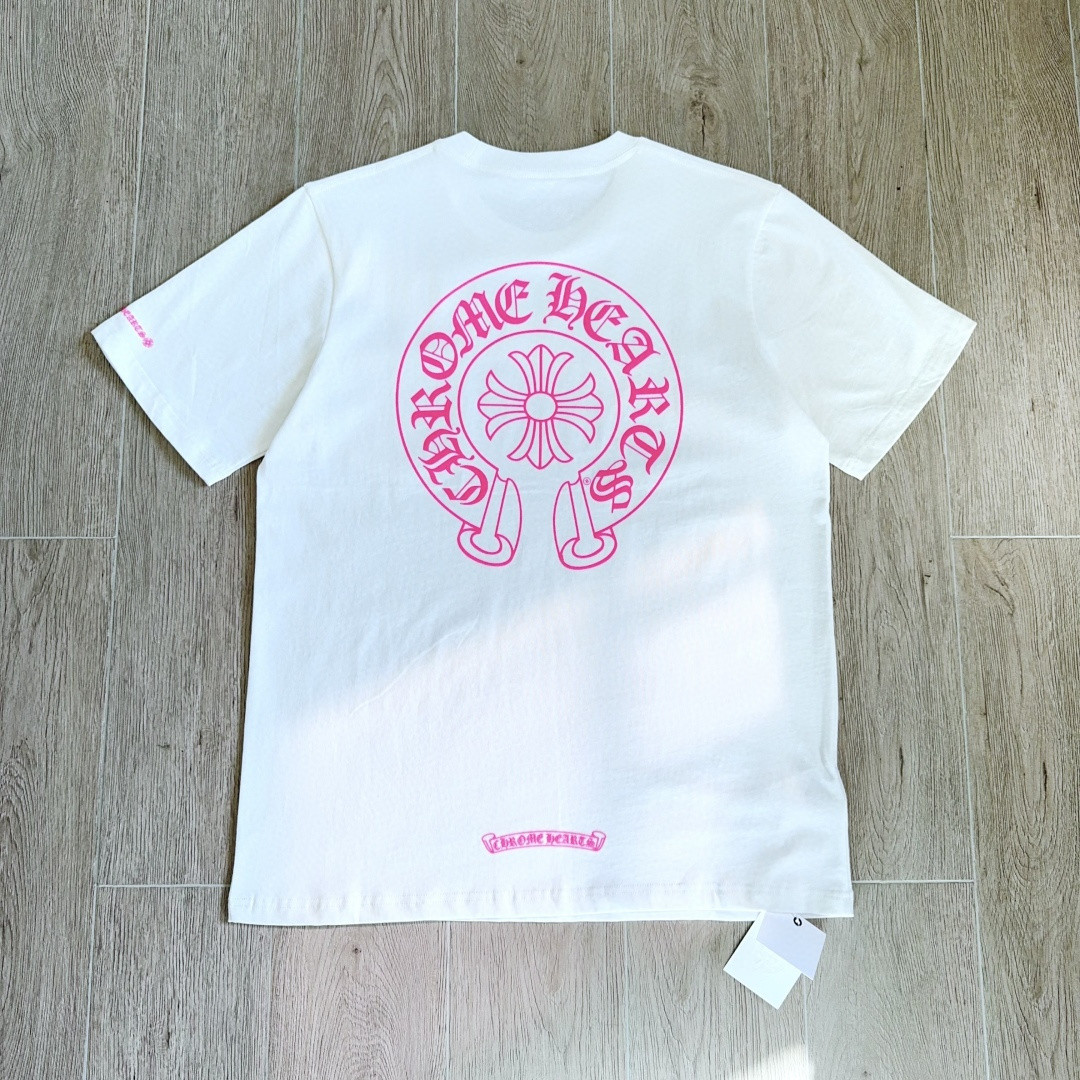 Chrome Hearts 克罗心 荧光粉色马蹄印花圆领短袖 T恤 白色 A5