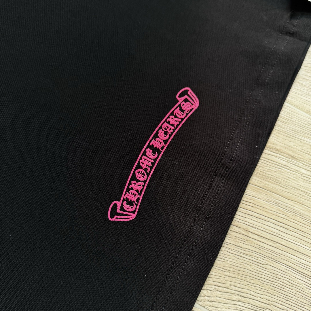 Chrome Hearts 克罗心 荧光粉色马蹄印花圆领短袖 T恤 黑色 A5