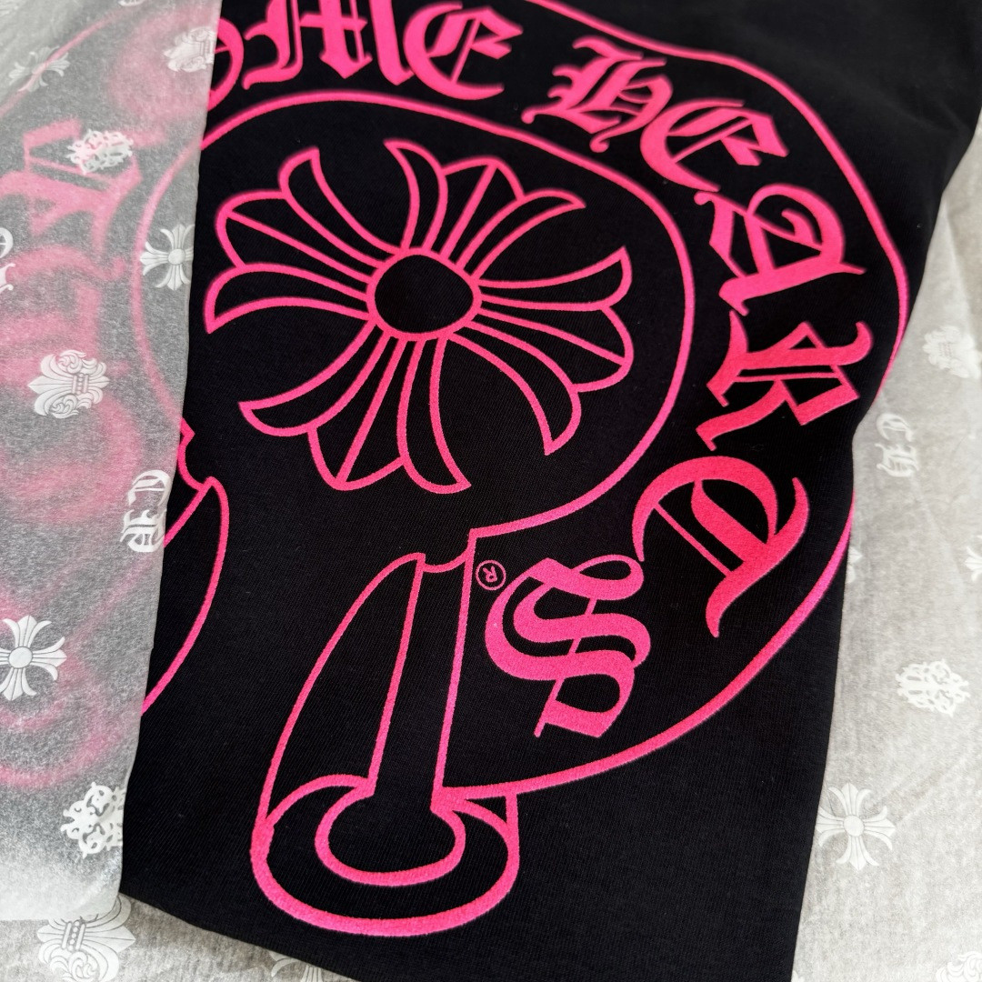 Chrome Hearts 克罗心 荧光粉色马蹄印花圆领短袖 T恤 黑色 A5