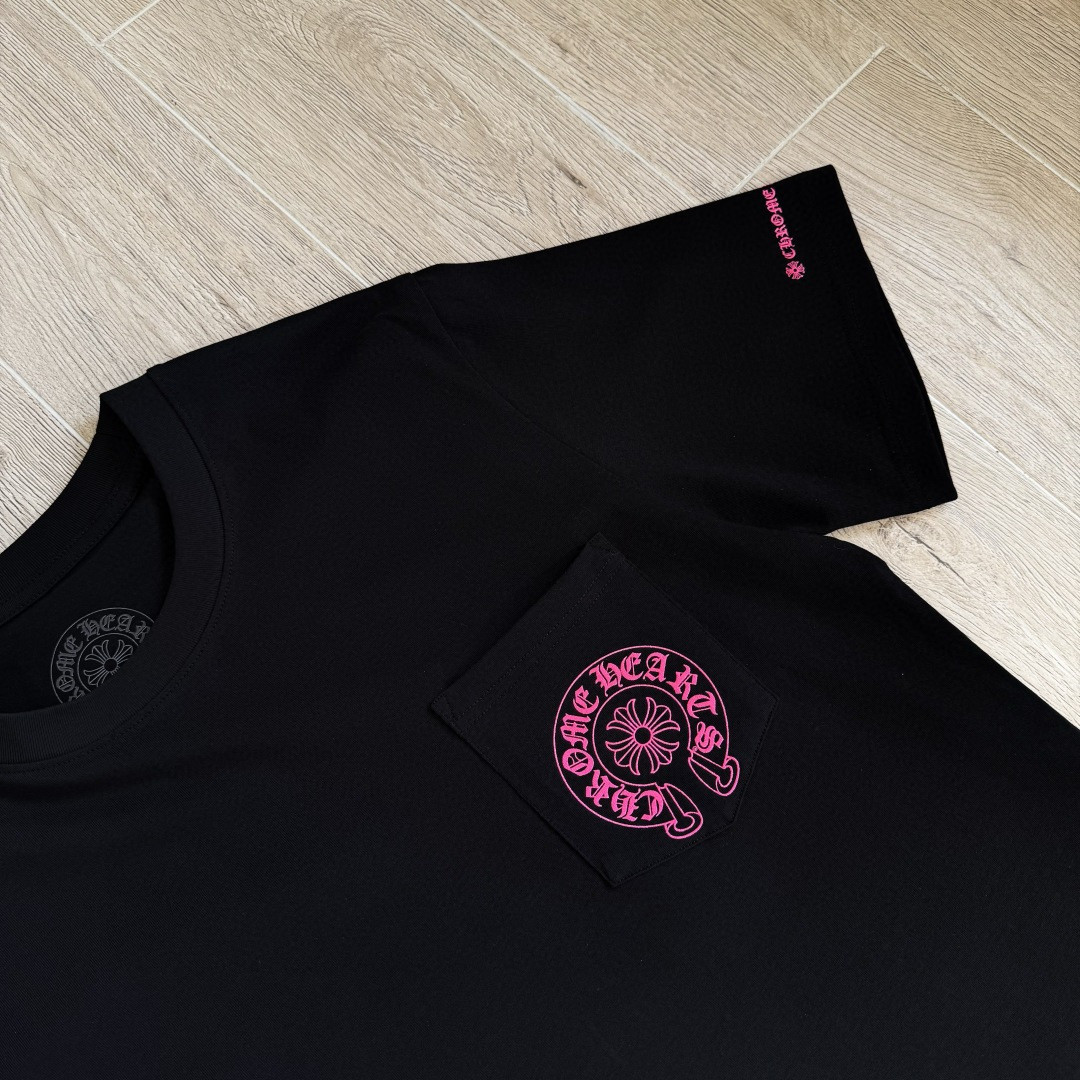 Chrome Hearts 克罗心 荧光粉色马蹄印花圆领短袖 T恤 黑色 A5