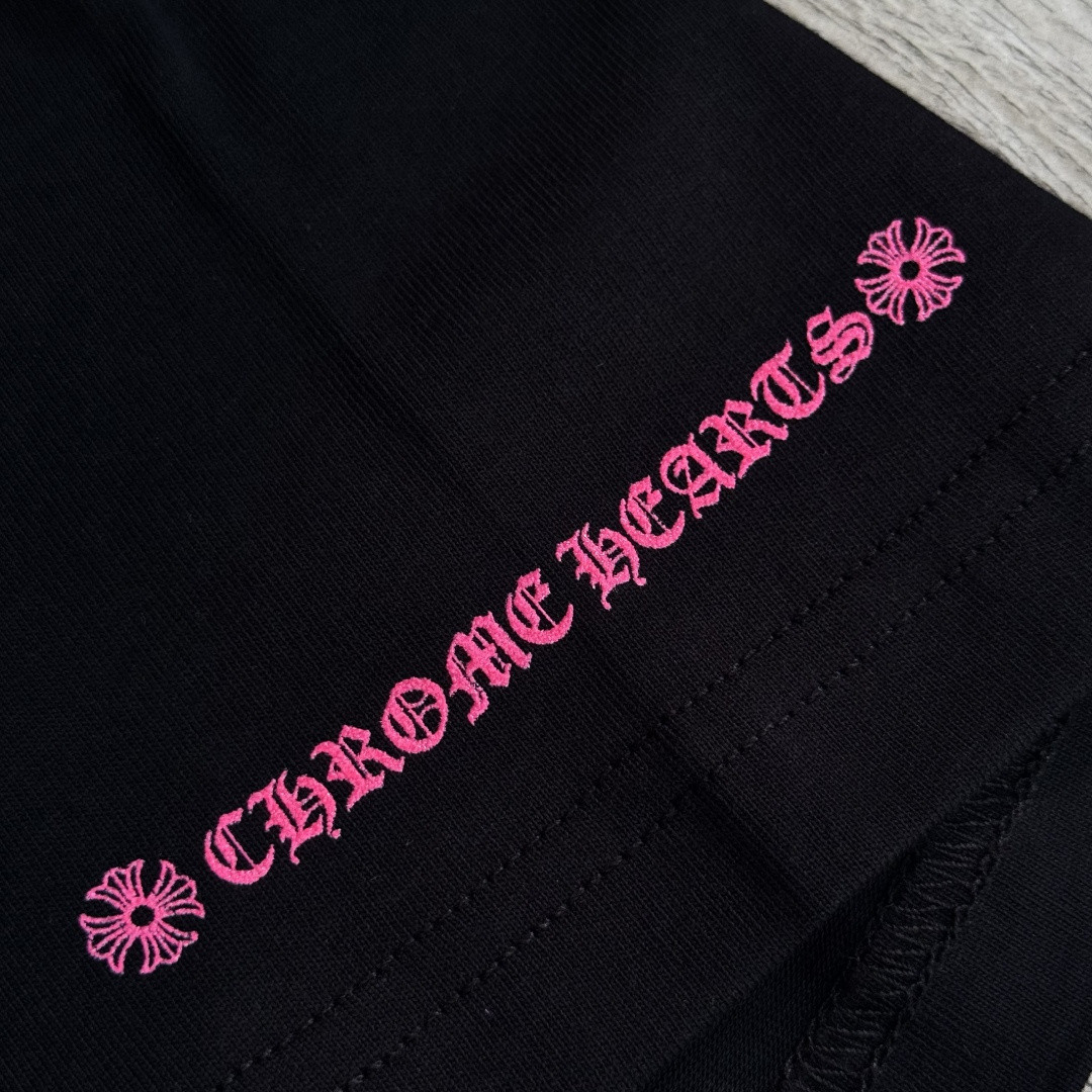Chrome Hearts 克罗心 荧光粉色马蹄印花圆领短袖 T恤 黑色 A5