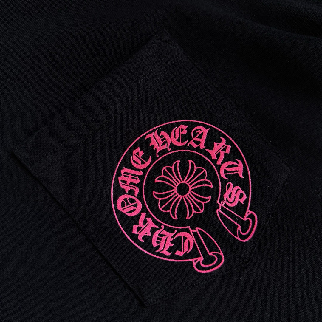 Chrome Hearts 克罗心 荧光粉色马蹄印花圆领短袖 T恤 黑色 A5