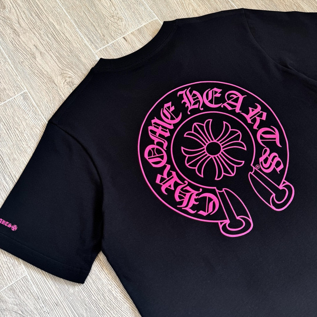 Chrome Hearts 克罗心 荧光粉色马蹄印花圆领短袖 T恤 黑色 A5