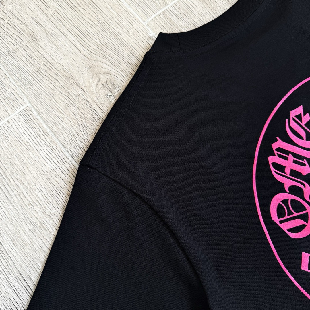 Chrome Hearts 克罗心 荧光粉色马蹄印花圆领短袖 T恤 黑色 A5