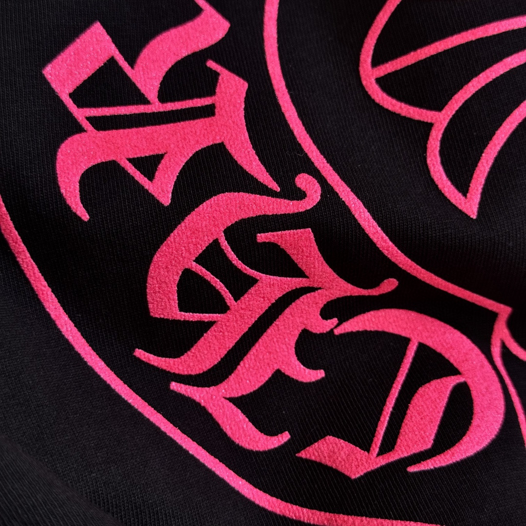 Chrome Hearts 克罗心 荧光粉色马蹄印花圆领短袖 T恤 黑色 A5