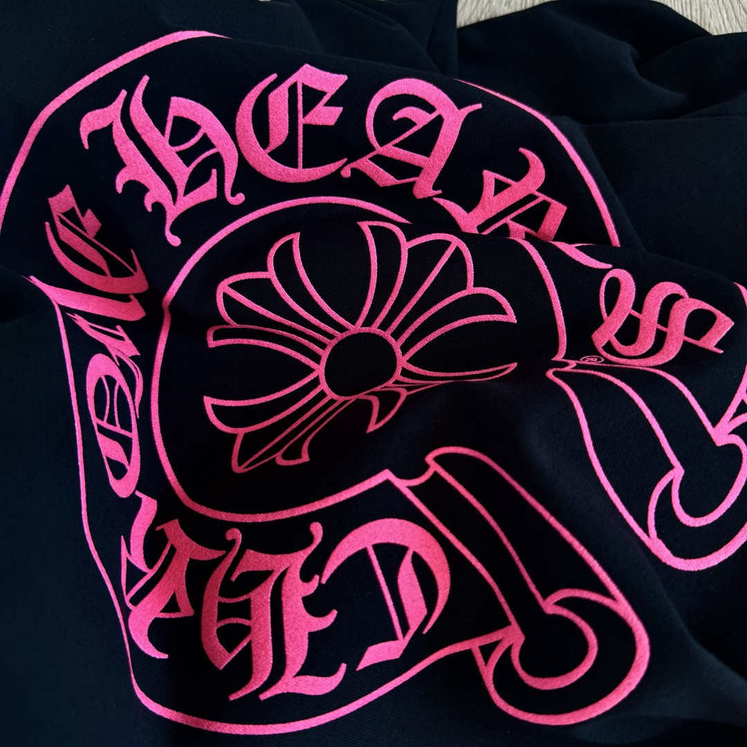 Chrome Hearts 克罗心 荧光粉色马蹄印花圆领短袖 T恤 黑色 A5