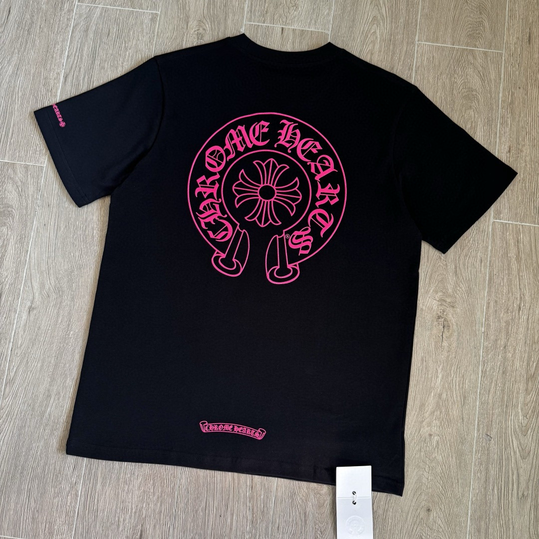 Chrome Hearts 克罗心 荧光粉色马蹄印花圆领短袖 T恤 黑色 A5