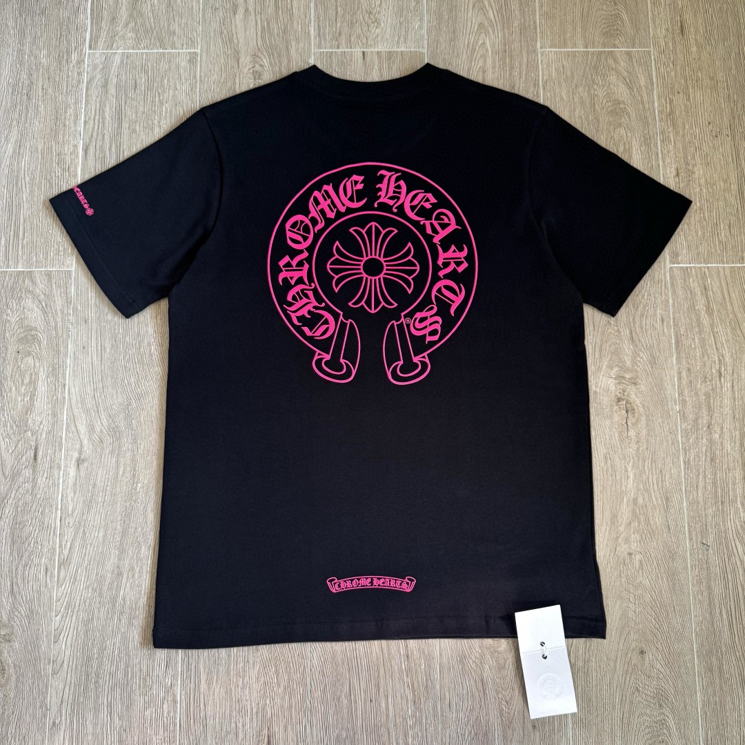Chrome Hearts 克罗心 荧光粉色马蹄印花圆领短袖 T恤 黑色 A5