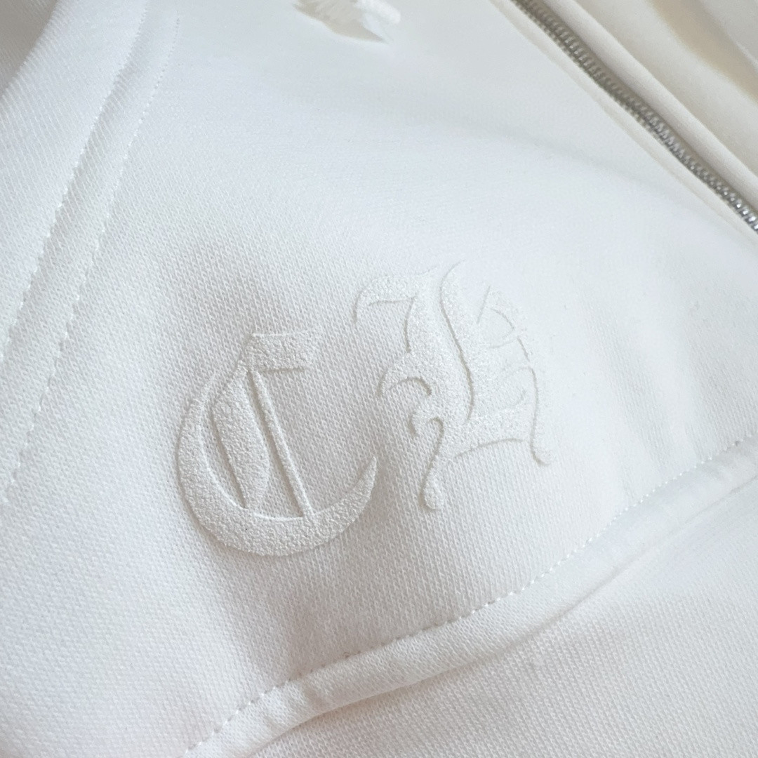 Chrome Hearts 克罗心 粉色双袖十字藤蔓后背马蹄拉链连帽卫衣 外套 夹克 长袖 白色 A5 