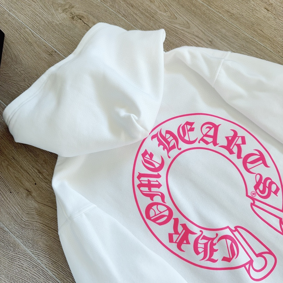 Chrome Hearts 克罗心 粉色双袖十字藤蔓后背马蹄拉链连帽卫衣 外套 夹克 长袖 白色 A5 