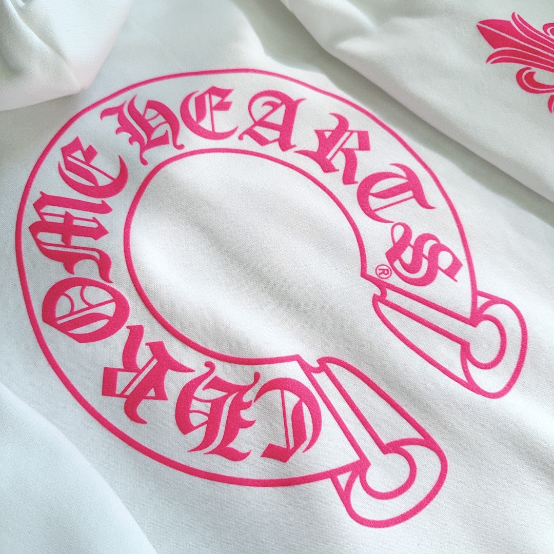 Chrome Hearts 克罗心 粉色双袖十字藤蔓后背马蹄拉链连帽卫衣 外套 夹克 长袖 白色 A5 