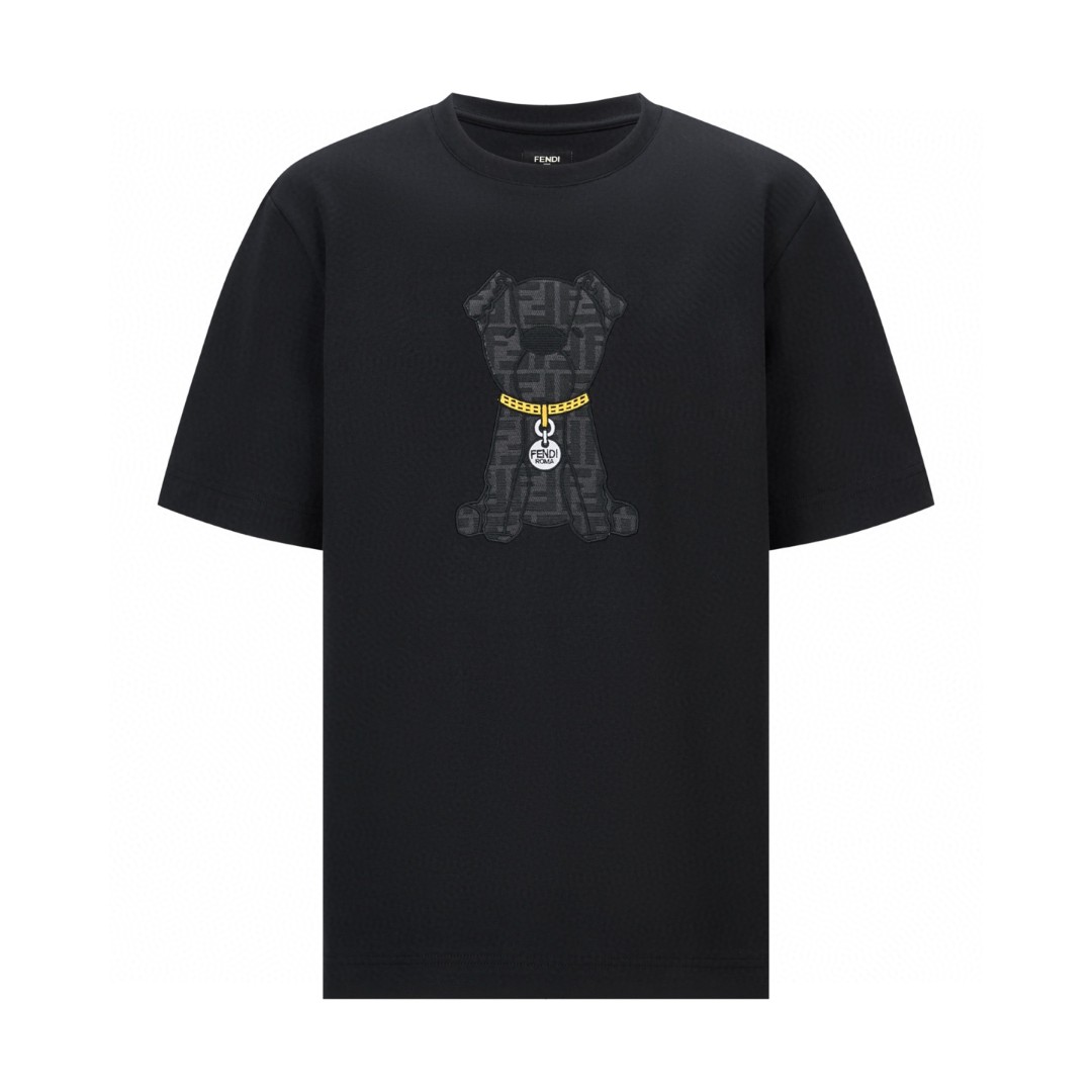 FENDI 芬迪 小狗贴布刺绣T恤 短袖 套头 夏季 黑色 蓝色 A2 FY0936AW0PF0QA1