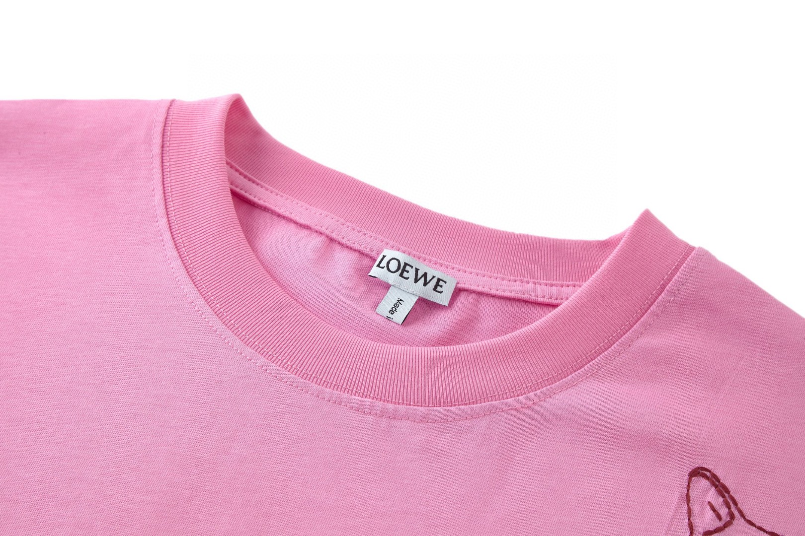 Loewe 刺绣小猫标识短袖 T恤 圆领 夏季 粉色 黑色 A2 H526Y22XCZ-7140