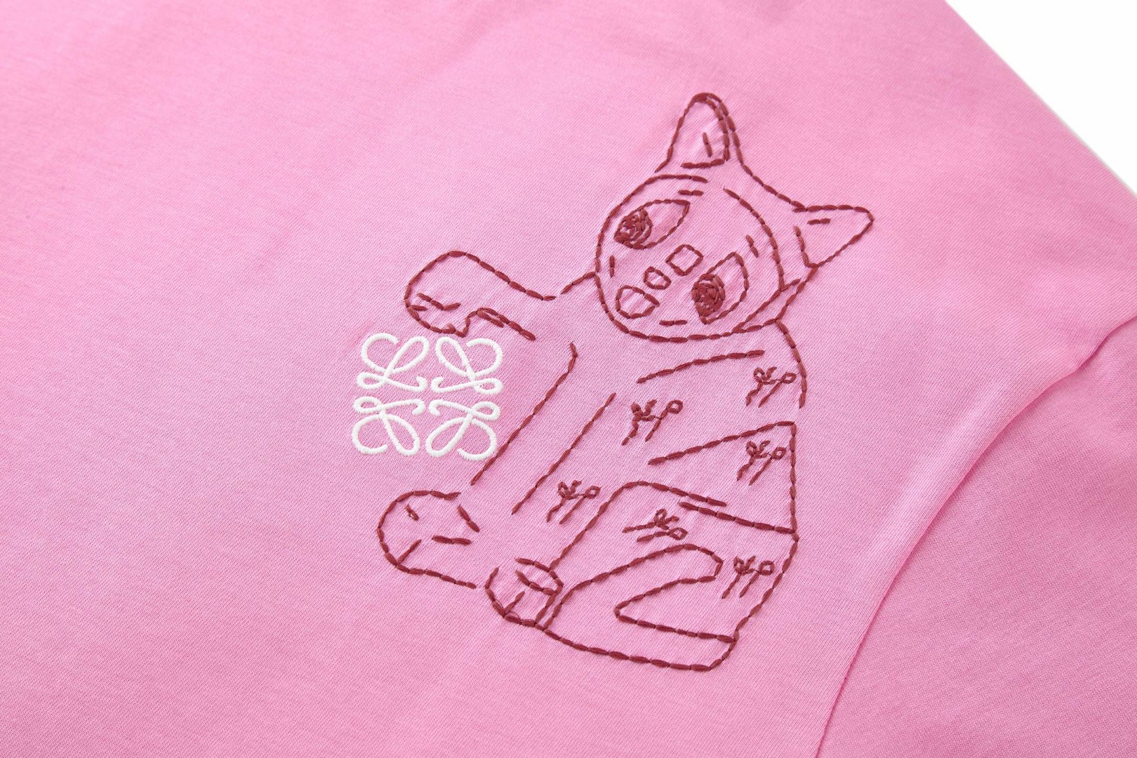 Loewe 刺绣小猫标识短袖 T恤 圆领 夏季 粉色 黑色 A2 H526Y22XCZ-7140